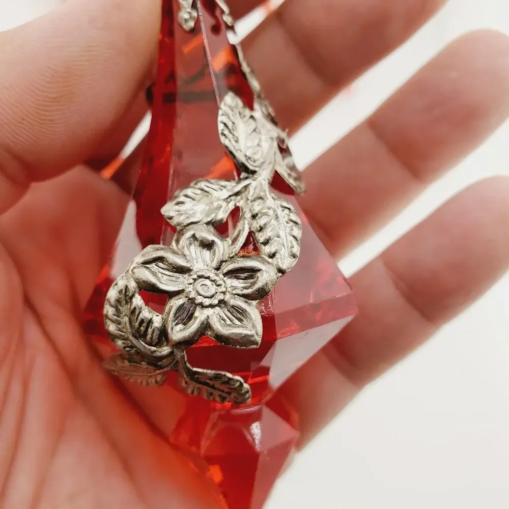 Vintage Beautiful Embellished Teardrop Christmas Ornament X5 Acrylic & Silver